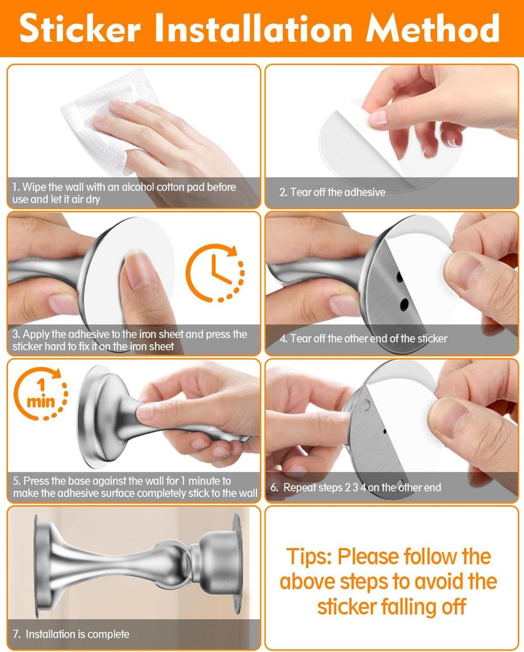 Door Stopper, Magnetic Door Stop, Stainless Steel, Magnetic Door Catch, 3M Double-Sided Adhesive Tape, No Drilling, Screws for Stronger Mount, Hold Your Door Open, for Wide Doors (2)