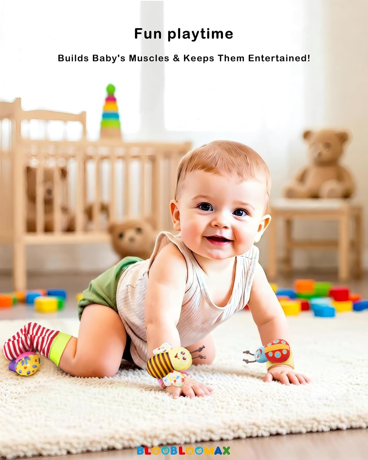 Wrist Rattle Socks and Foot Finder Set, Infant Girl Boy Toys for Babies 0-36 Months, Newborn Hand & Foot Toys for 0 to 3 Years, Baby Shower Gifts Set Easter Basket Stuffer