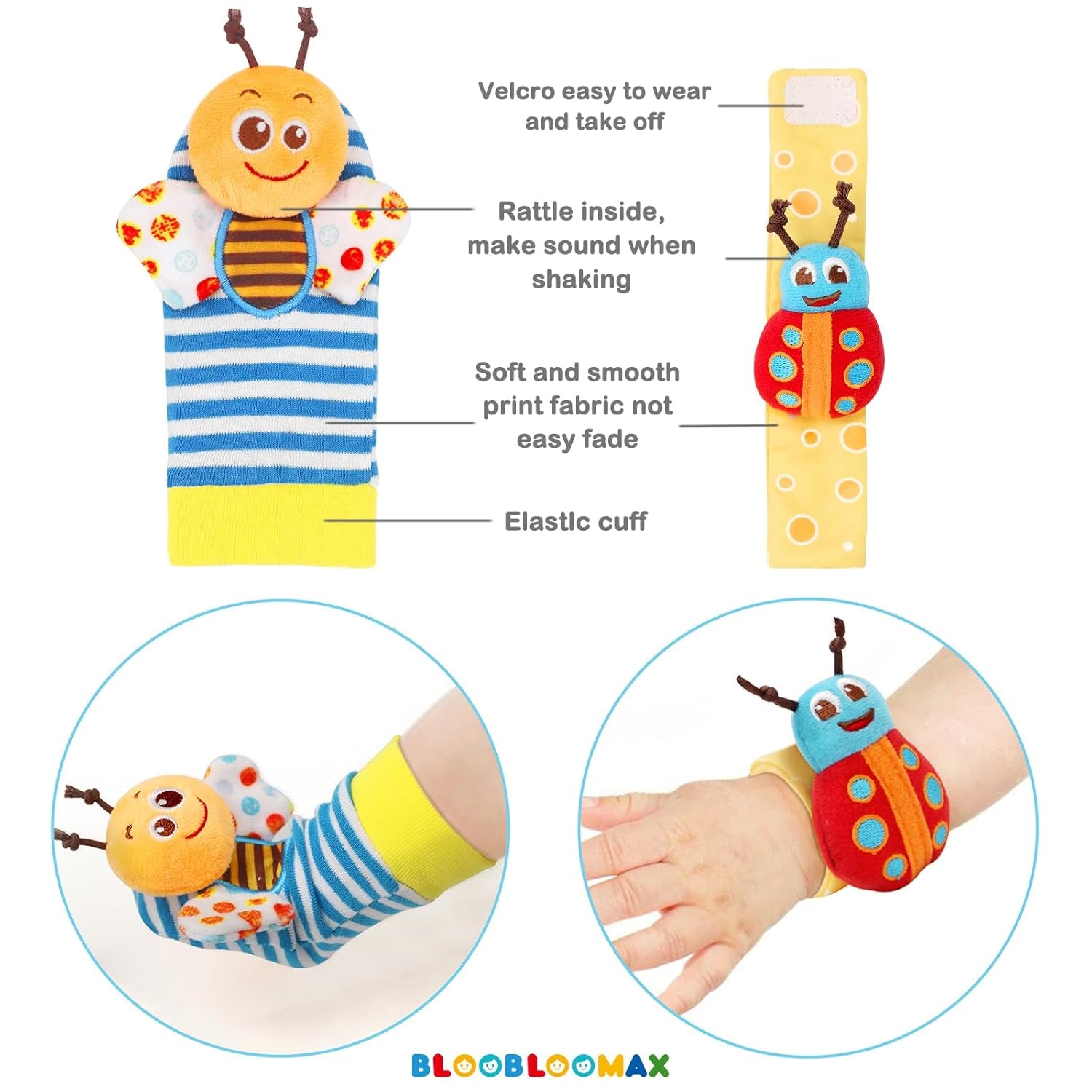 Wrist Rattle Socks and Foot Finder Set, Infant Girl Boy Toys for Babies 0-36 Months, Newborn Hand & Foot Toys for 0 to 3 Years, Baby Shower Gifts Set Easter Basket Stuffer