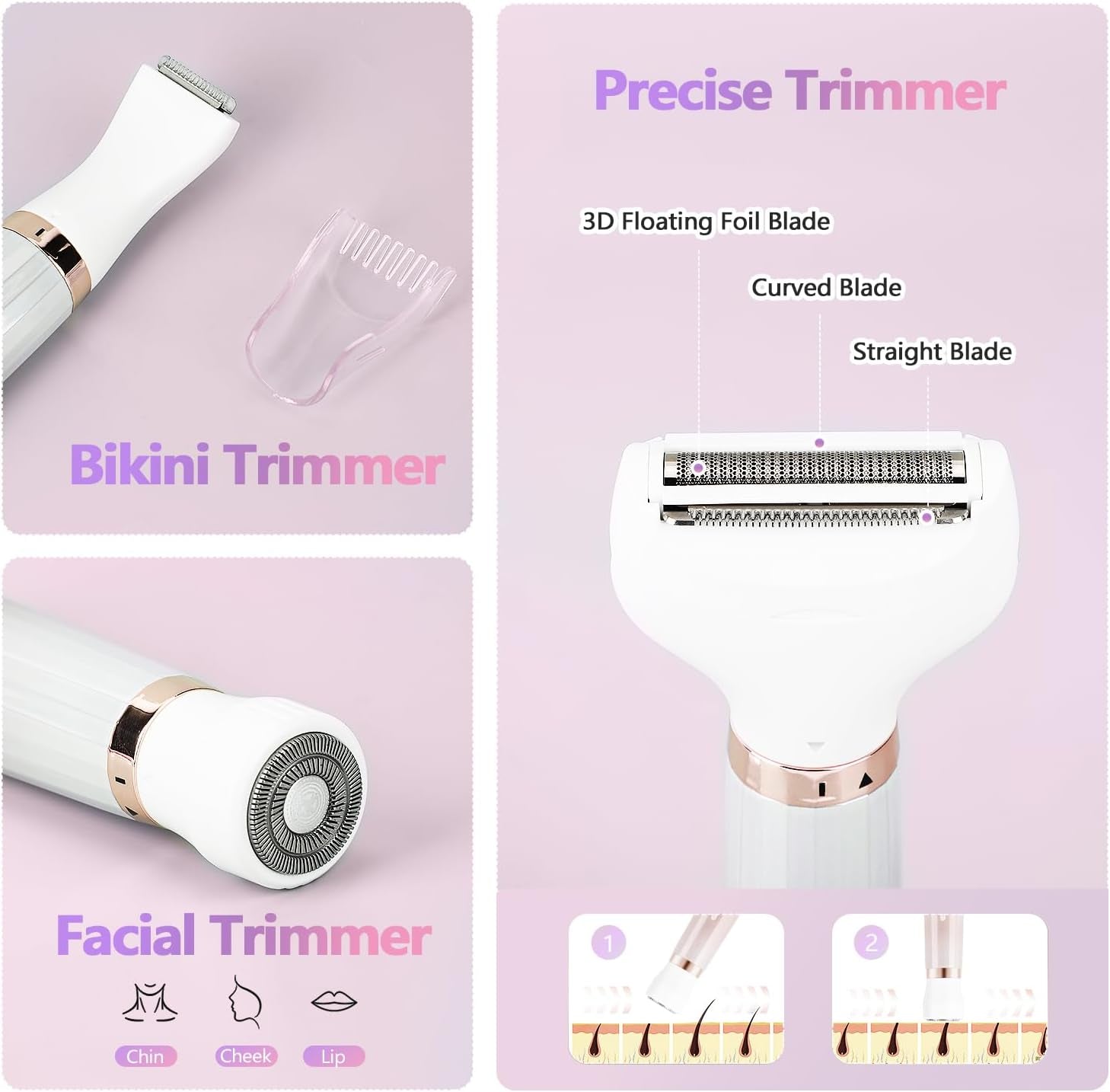5-in-1 Electric Razor for Women – Wet & Dry Bikini Trimmer for Face, Body, Legs & Sensitive Areas