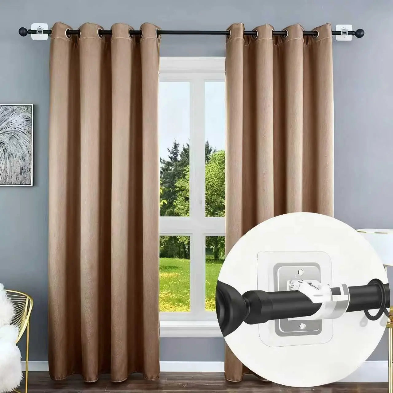 No-Drill Telescopic Curtain Rod – Heavy-Duty Adhesive Mount, Adjustable Tension Rod for Bathroom, Doorways & Dorms