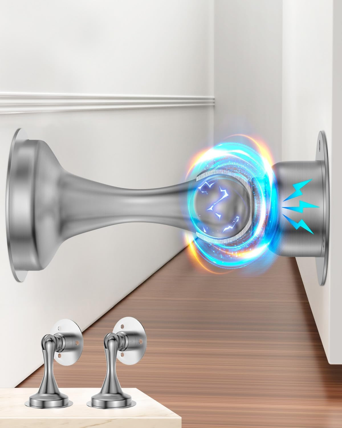 Door Stopper, Magnetic Door Stop, Stainless Steel, Magnetic Door Catch, 3M Double-Sided Adhesive Tape, No Drilling, Screws for Stronger Mount, Hold Your Door Open, for Wide Doors (2)