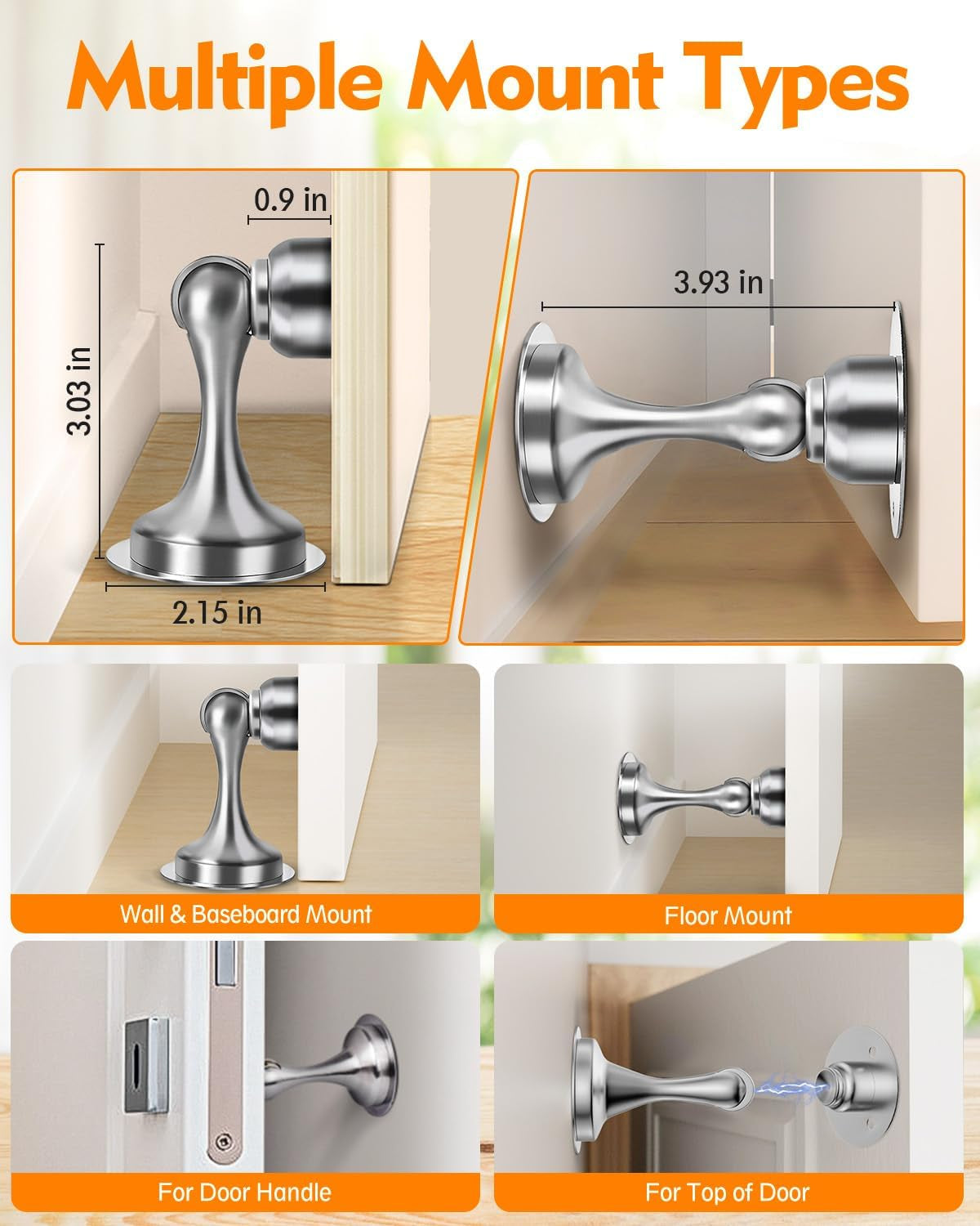 Door Stopper, Magnetic Door Stop, Stainless Steel, Magnetic Door Catch, 3M Double-Sided Adhesive Tape, No Drilling, Screws for Stronger Mount, Hold Your Door Open, for Wide Doors (2)