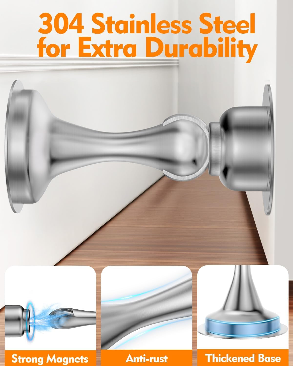 Door Stopper, Magnetic Door Stop, Stainless Steel, Magnetic Door Catch, 3M Double-Sided Adhesive Tape, No Drilling, Screws for Stronger Mount, Hold Your Door Open, for Wide Doors (2)