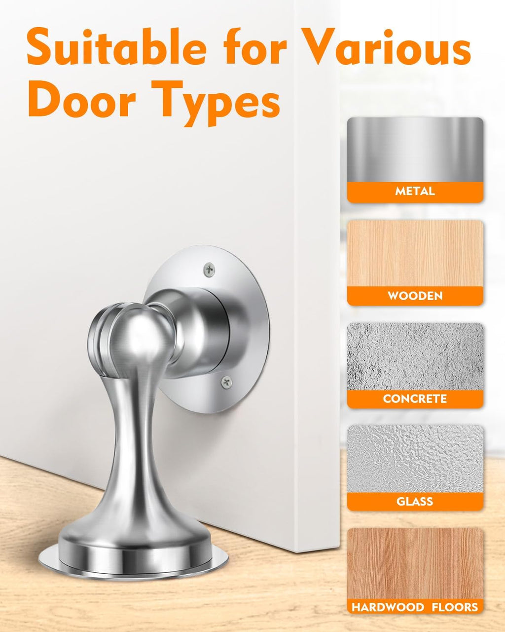 Door Stopper, Magnetic Door Stop, Stainless Steel, Magnetic Door Catch, 3M Double-Sided Adhesive Tape, No Drilling, Screws for Stronger Mount, Hold Your Door Open, for Wide Doors (2)