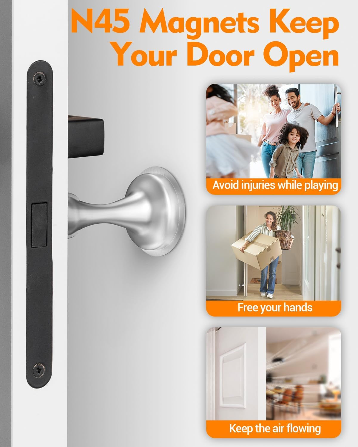 Door Stopper, Magnetic Door Stop, Stainless Steel, Magnetic Door Catch, 3M Double-Sided Adhesive Tape, No Drilling, Screws for Stronger Mount, Hold Your Door Open, for Wide Doors (2)