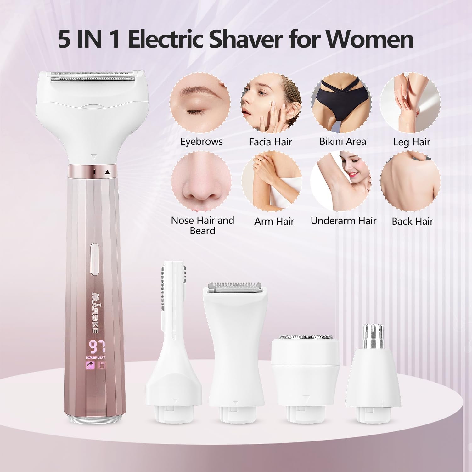 5-in-1 Electric Razor for Women – Wet & Dry Bikini Trimmer for Face, Body, Legs & Sensitive Areas