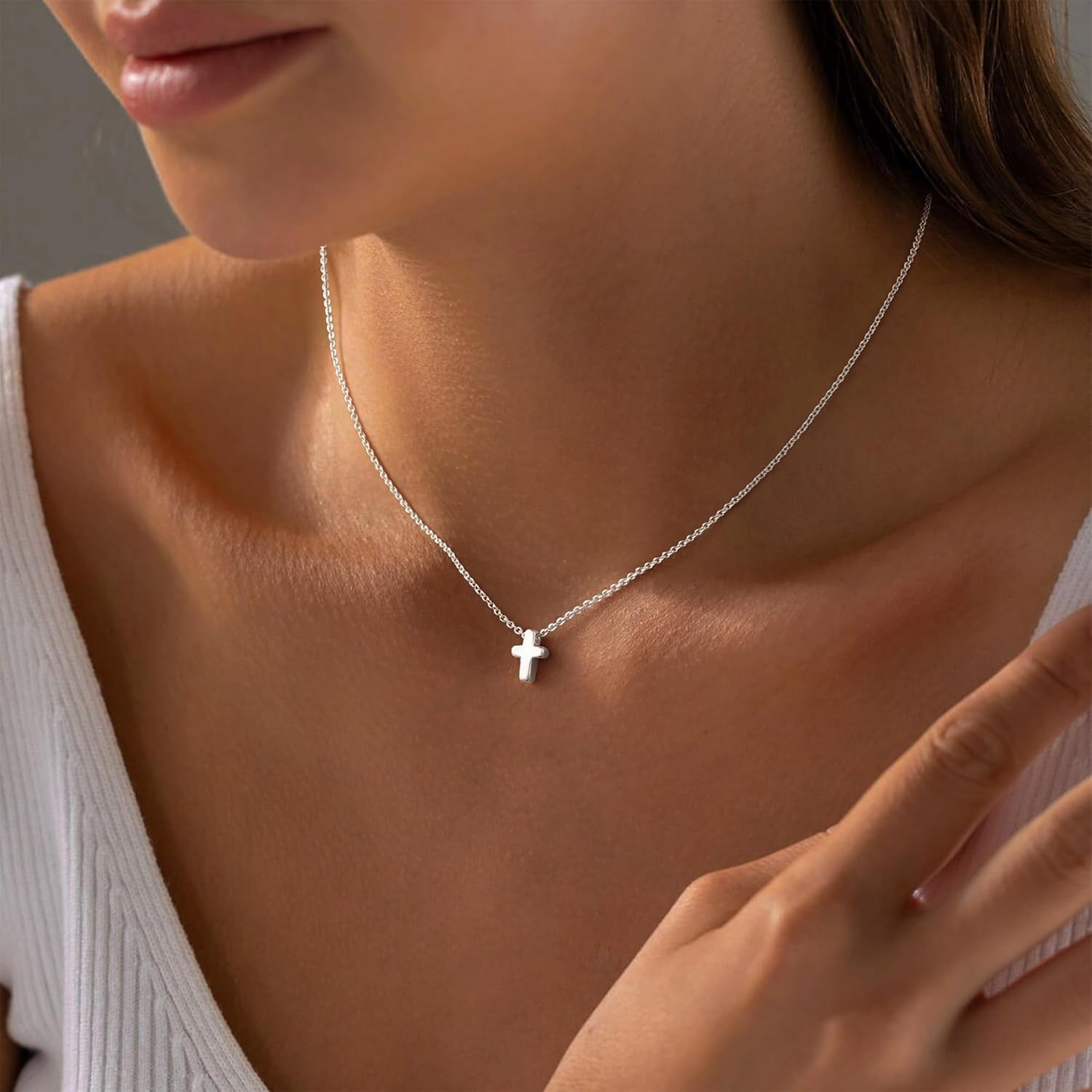 Cross Necklace for Women Girls, Dainty Gold Plated Cross Pendant Necklace Sideways Cross Choker Layered Cross Necklace for Women Girls
