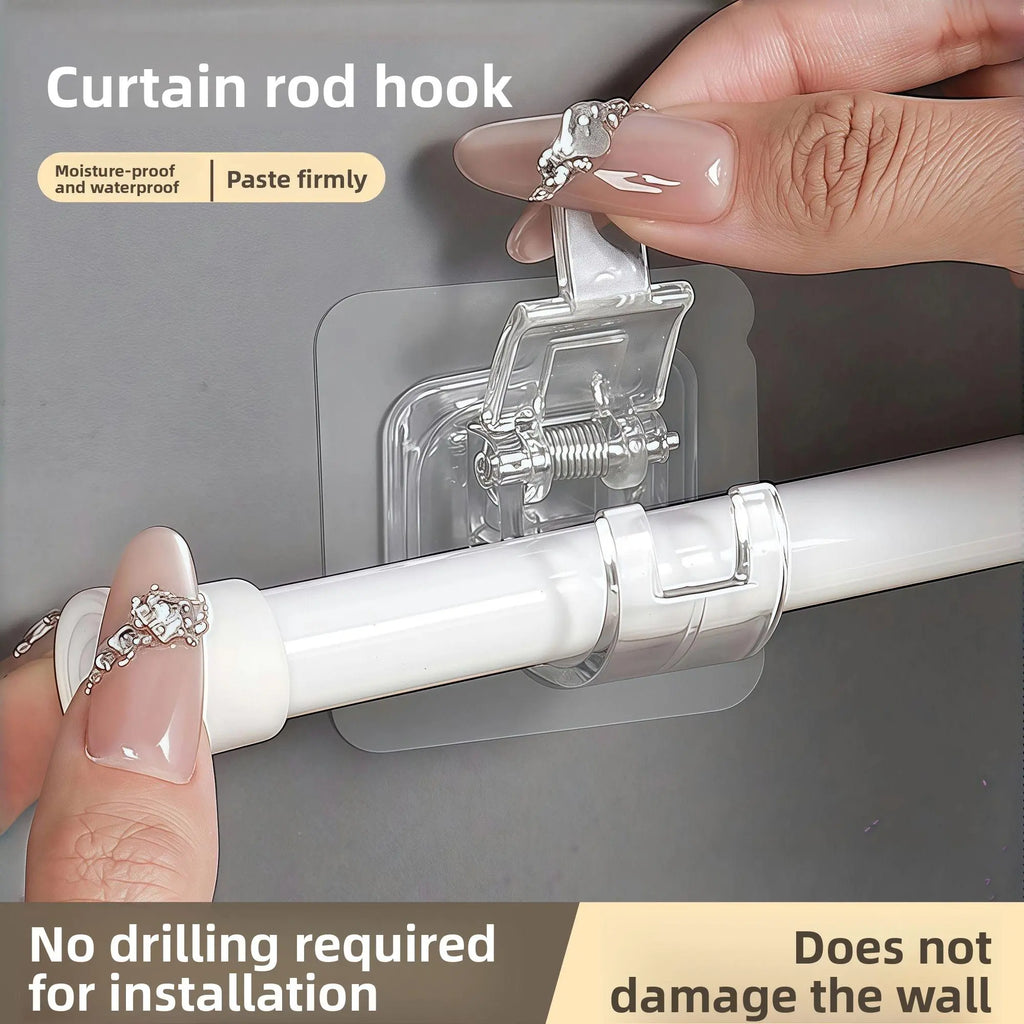No-Drill Telescopic Curtain Rod – Heavy-Duty Adhesive Mount, Adjustable Tension Rod for Bathroom, Doorways & Dorms