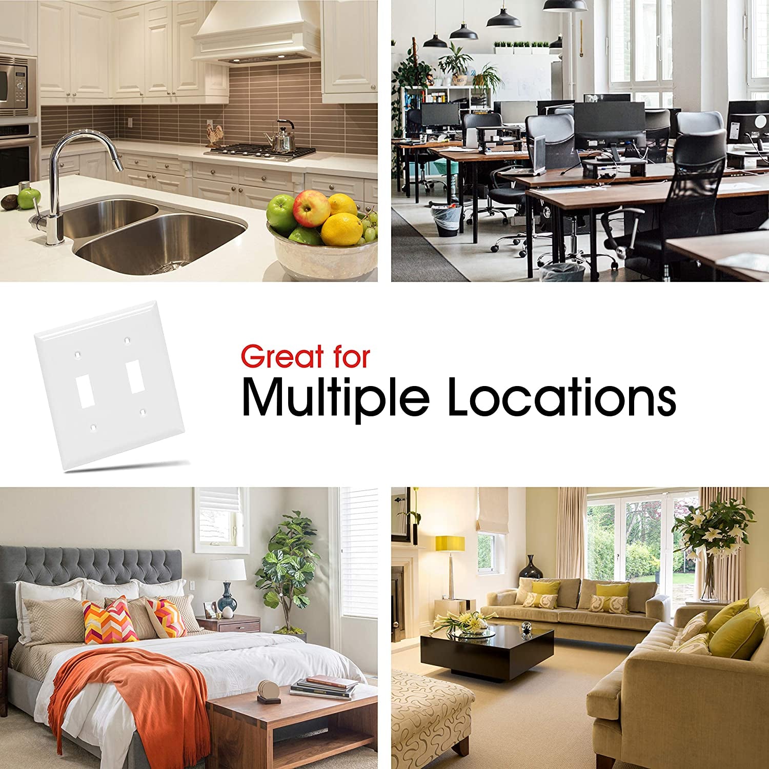 Double Oversized Wall Plate Cover, 2 Gang, Unbreakable Faceplate, X 4.9”, Screws Included, White,  Toggle Switch Wallplate, 1 Pack