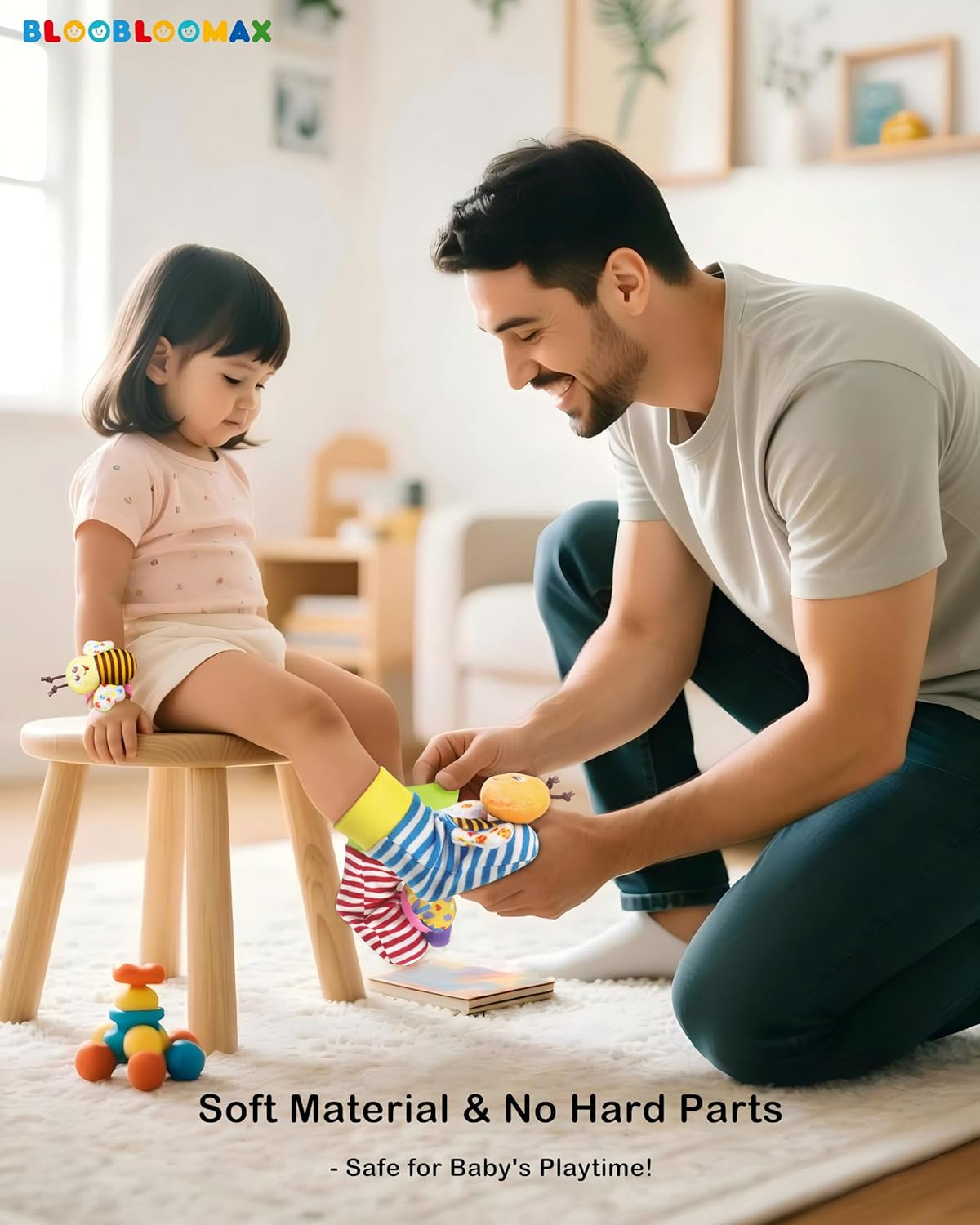 Wrist Rattle Socks and Foot Finder Set, Infant Girl Boy Toys for Babies 0-36 Months, Newborn Hand & Foot Toys for 0 to 3 Years, Baby Shower Gifts Set Easter Basket Stuffer