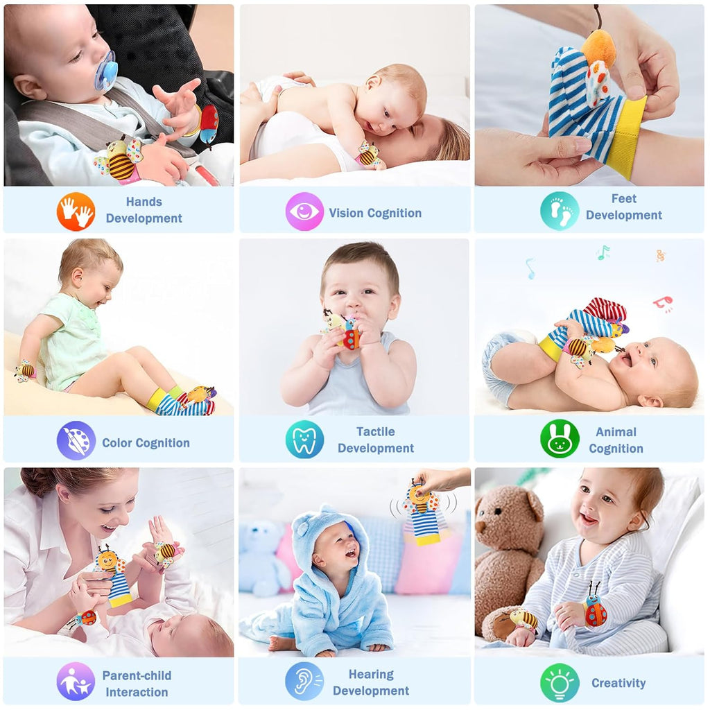Wrist Rattle Socks and Foot Finder Set, Infant Girl Boy Toys for Babies 0-36 Months, Newborn Hand & Foot Toys for 0 to 3 Years, Baby Shower Gifts Set Easter Basket Stuffer