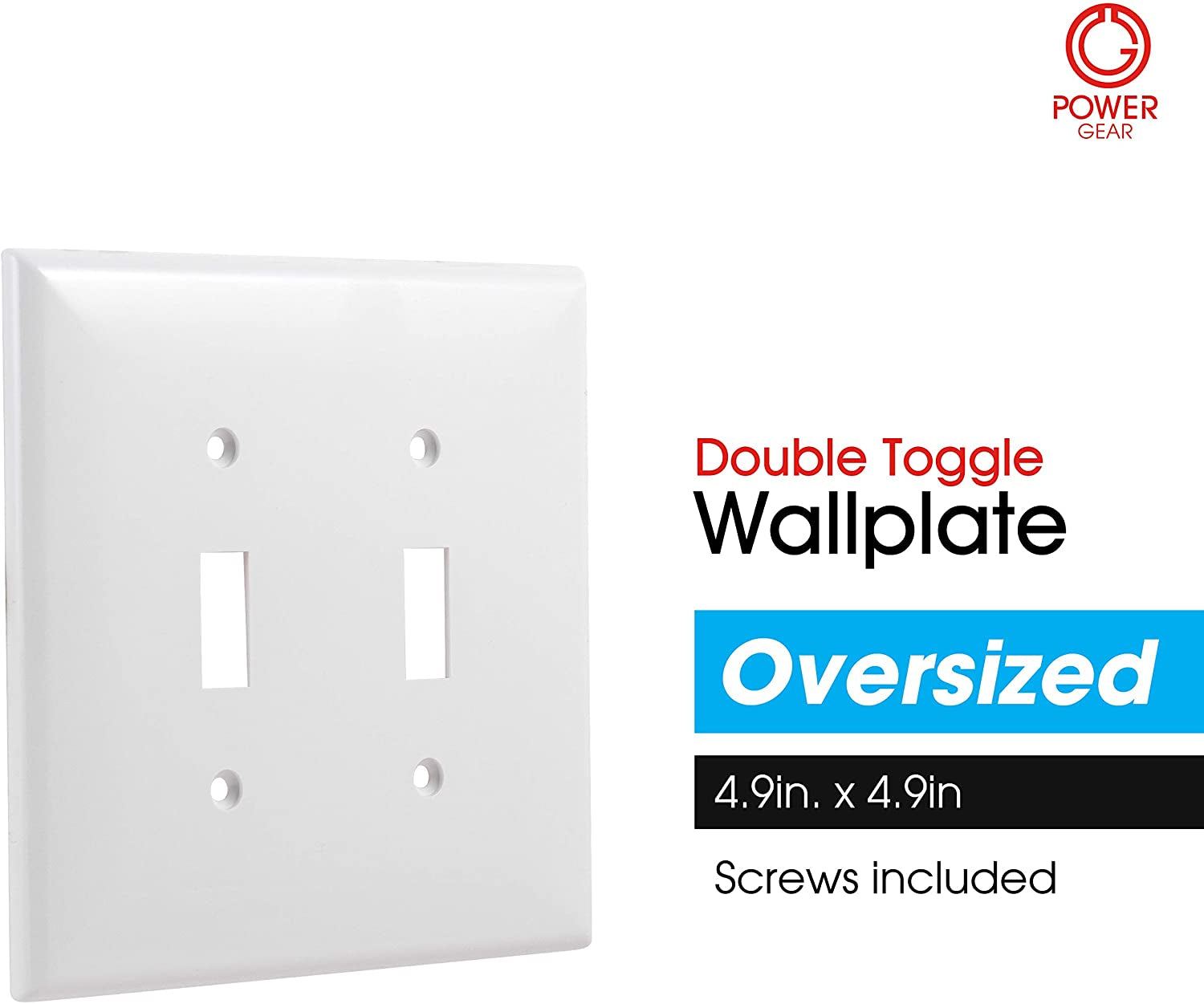 Double Oversized Wall Plate Cover, 2 Gang, Unbreakable Faceplate, X 4.9”, Screws Included, White,  Toggle Switch Wallplate, 1 Pack