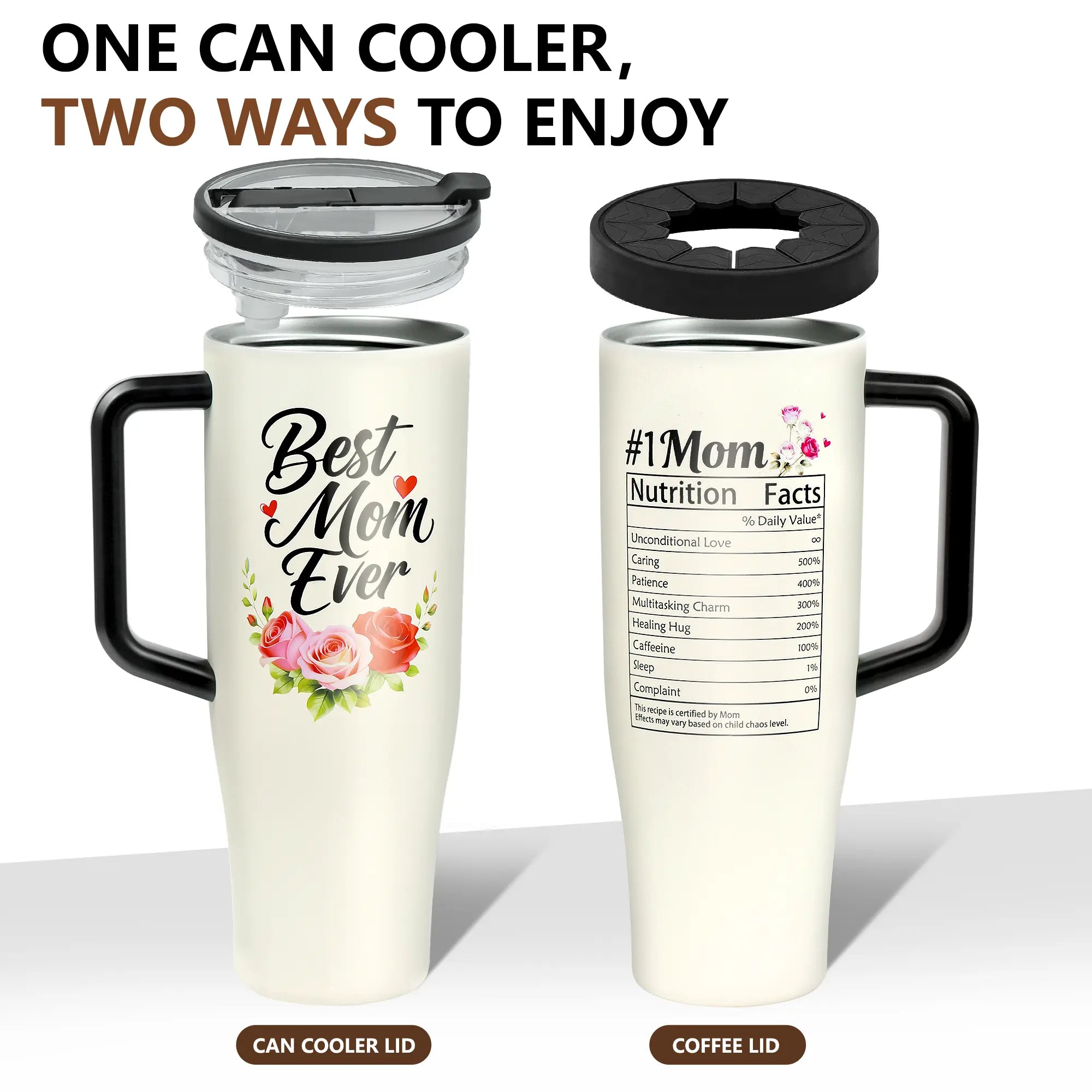 #1 Mom 40Oz Tumbler| Universal Silicone Cup Adapter Ring| Leakresistant Travel Coffee Mug with Handle & Straw | Mother'S Day Gift